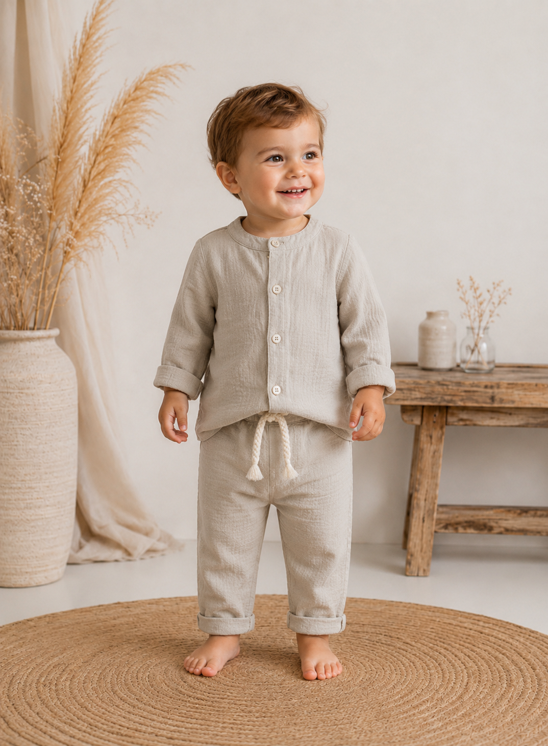 1+ IN THE FAMILY shirt baby Pubol beige wit lange mouw
