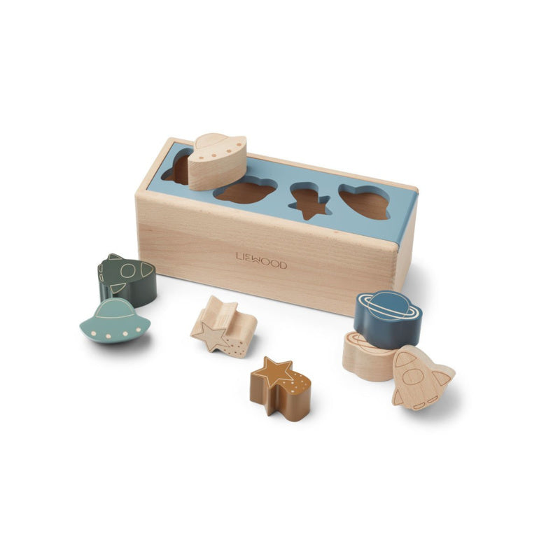 LIEWOOD vormenstoof puzzelboek Midas Space Blue Fog Multi Mix blauw