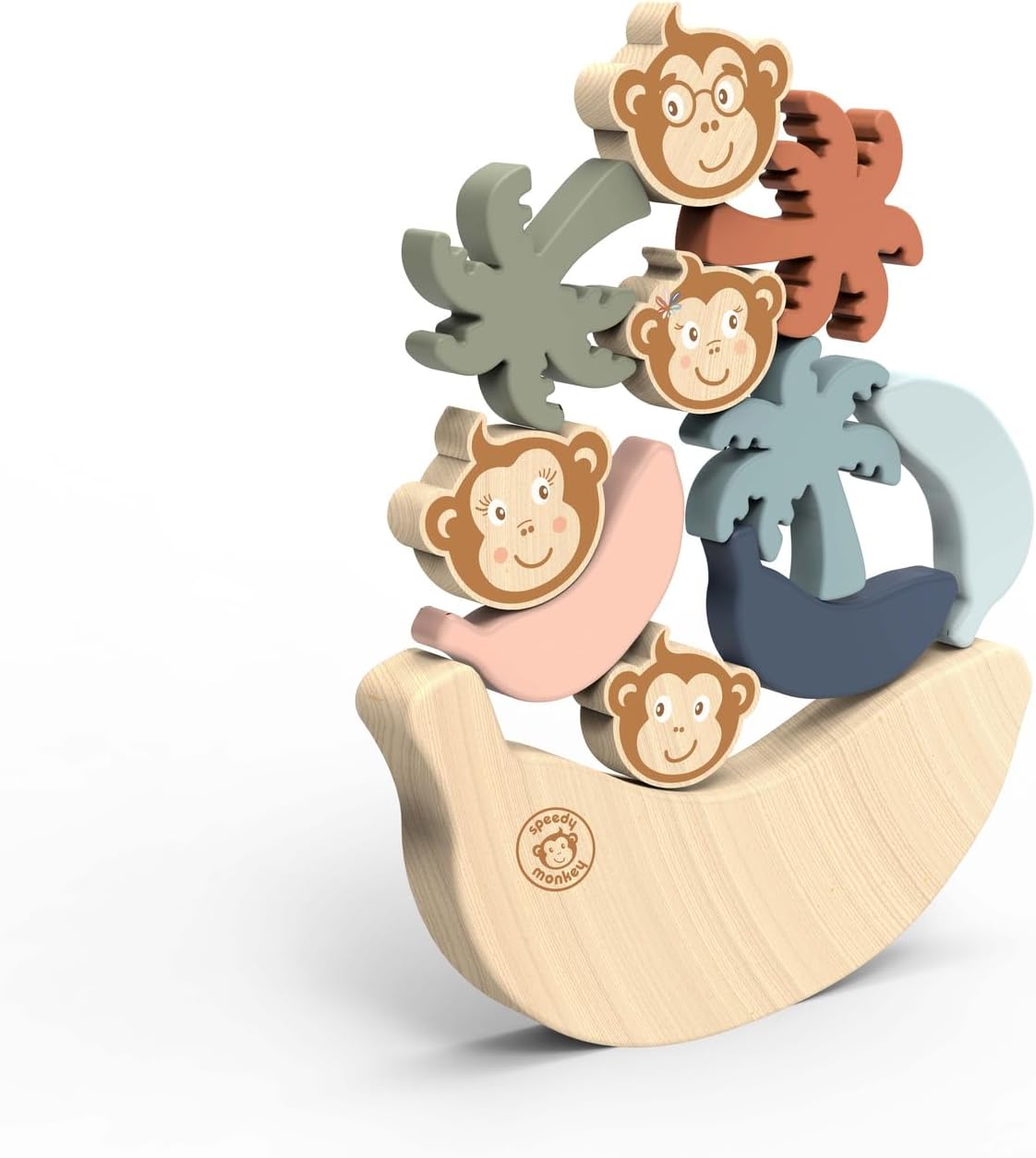 Speedy Monkey Balansspel Apenfamilie – Houten Stapelspel met Aapjes en Palmbomen