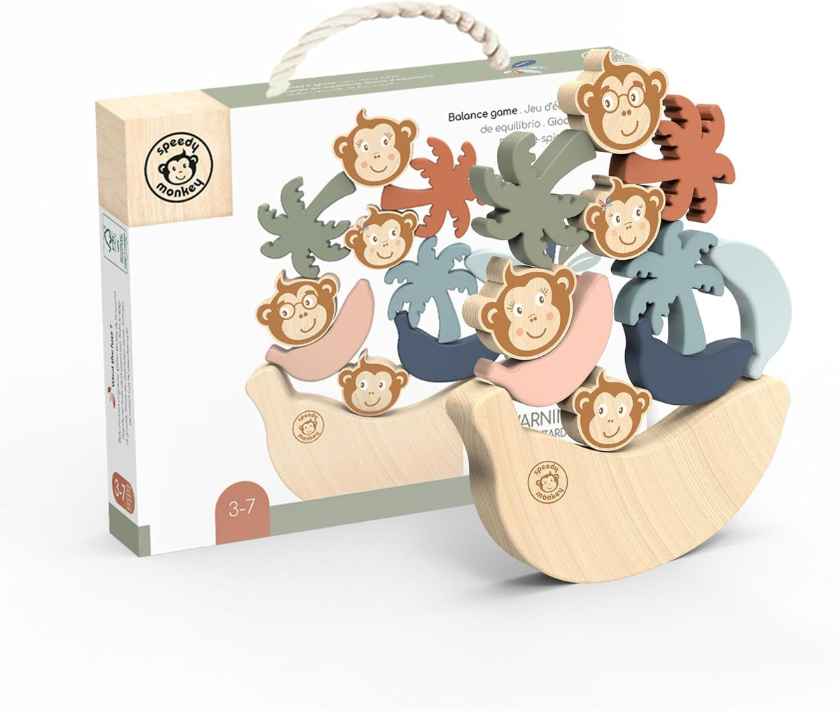 Speedy Monkey Balansspel Apenfamilie – Houten Stapelspel met Aapjes en Palmbomen