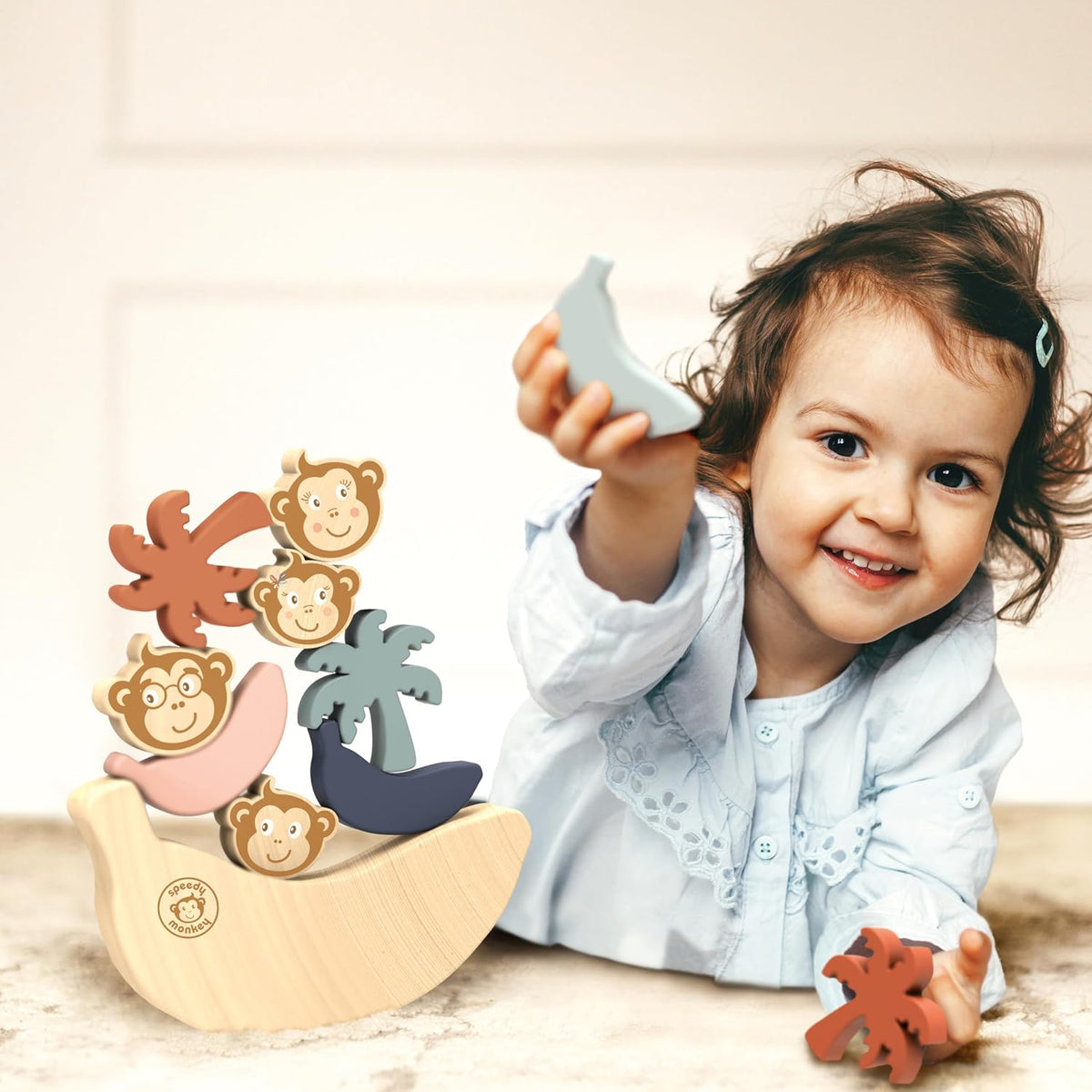Speedy Monkey Balansspel Apenfamilie – Houten Stapelspel met Aapjes en Palmbomen