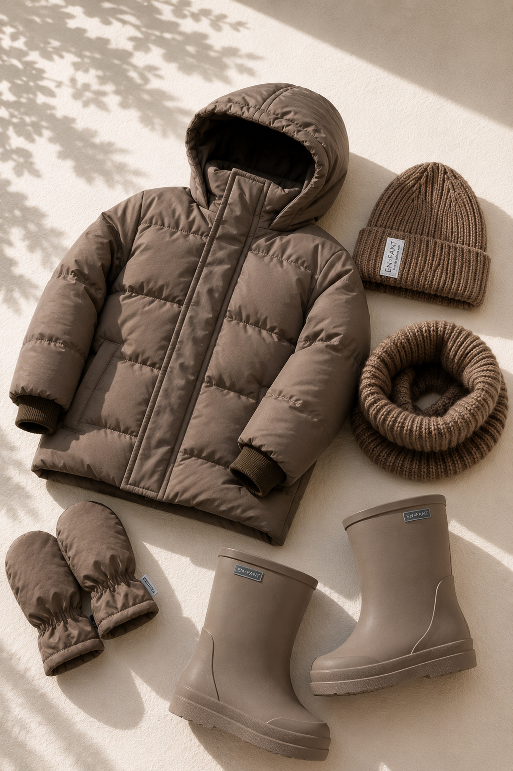 EN FANT winterjas kind Quilt AOP Pine Bark (donkerbruin)
