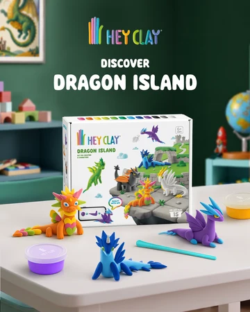 HeyClay Dragon Island – maak je eigen magische drakenwereld met 15 potjes klei!