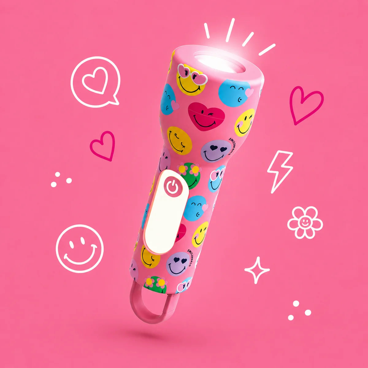 MOB Glowy Smiley World roze – zaklamp en nachtlampje met smileys