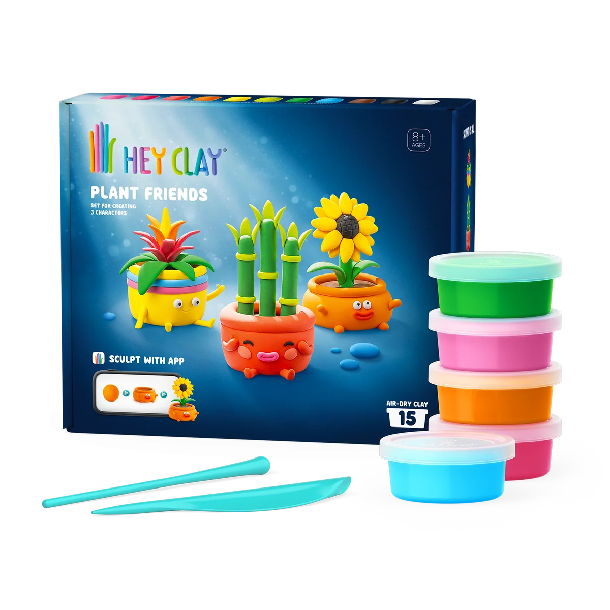 HeyClay Plant Friends – maak je eigen vrolijke plantenvriendjes met 15 potjes klei!