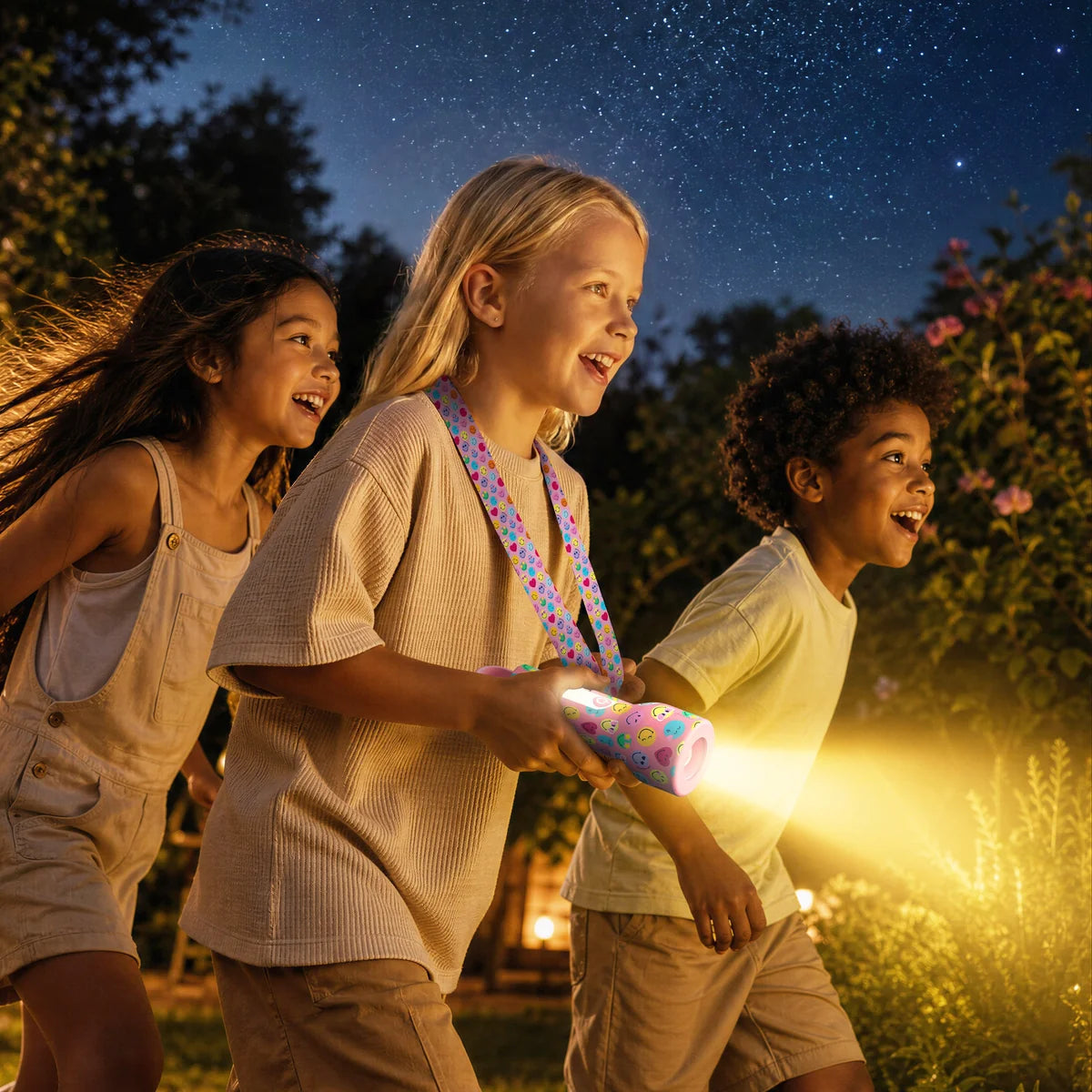 MOB Glowy Smiley World roze – zaklamp en nachtlampje met smileys