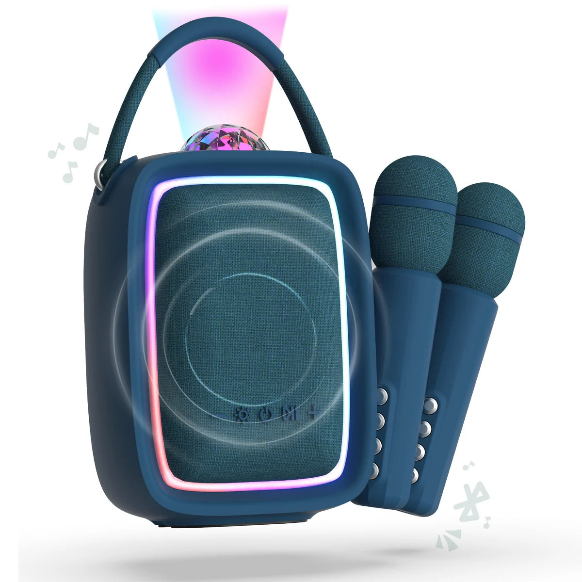 MOB Singy Party donkerblauw – karaokeset met microfoons, Bluetooth-speaker en discolicht