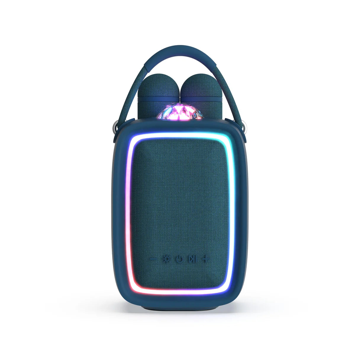 MOB Singy Party donkerblauw – karaokeset met microfoons, Bluetooth-speaker en discolicht