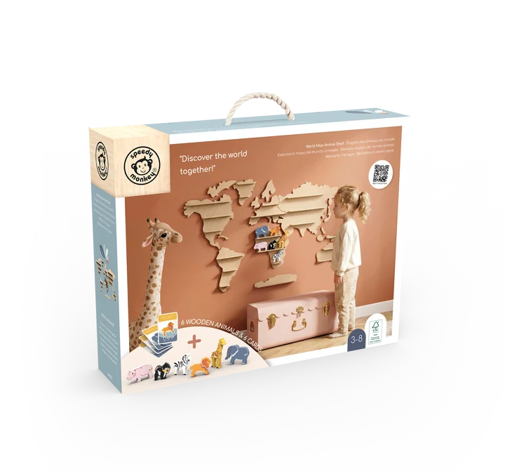 Speedy Monkey houten wereldkaart met dieren – ontdekken en spelen