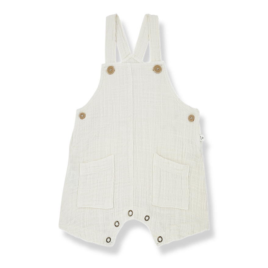 1+ IN THE FAMILY tuinbroek baby Giulio short overall Ivory wit