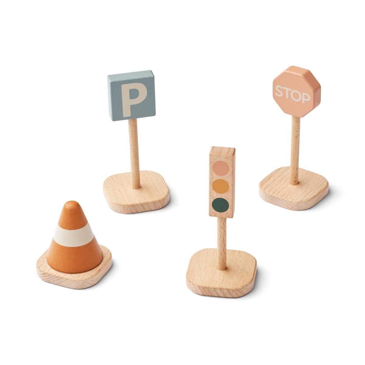 LIEWOOD verkeersborden speelgoed Village 4-pack Mustard Multi Mix geel