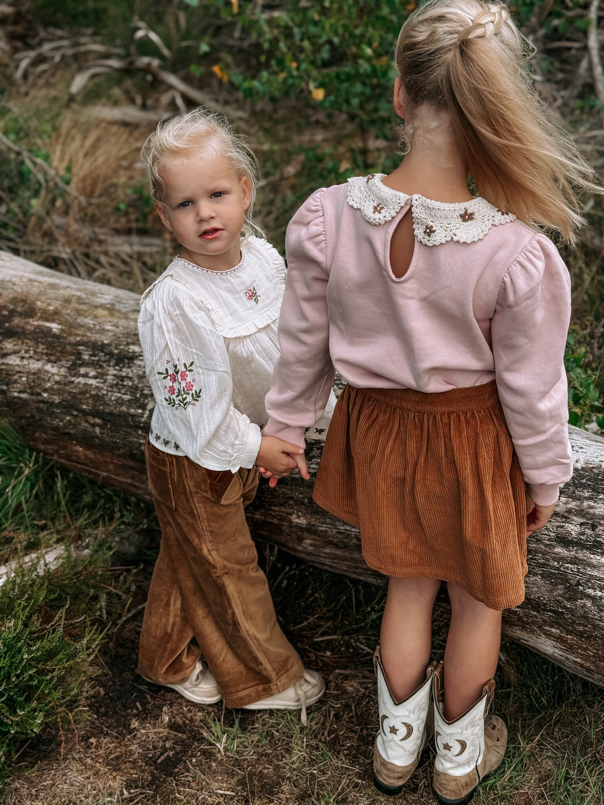 Rok Emile et Ida | Jupe Poches Fleurs Velours | Pecan