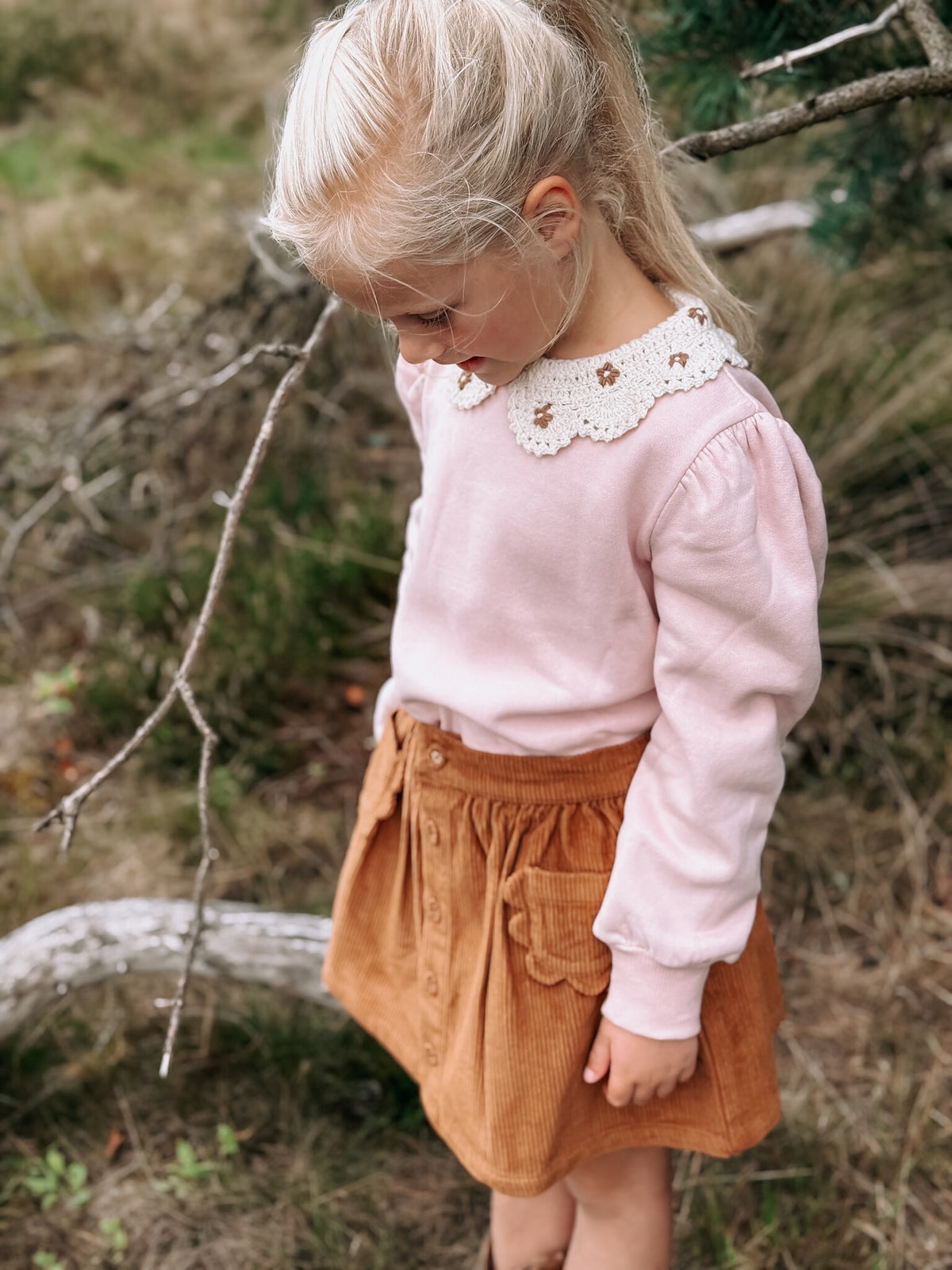 Rok Emile et Ida | Jupe Poches Fleurs Velours | Pecan