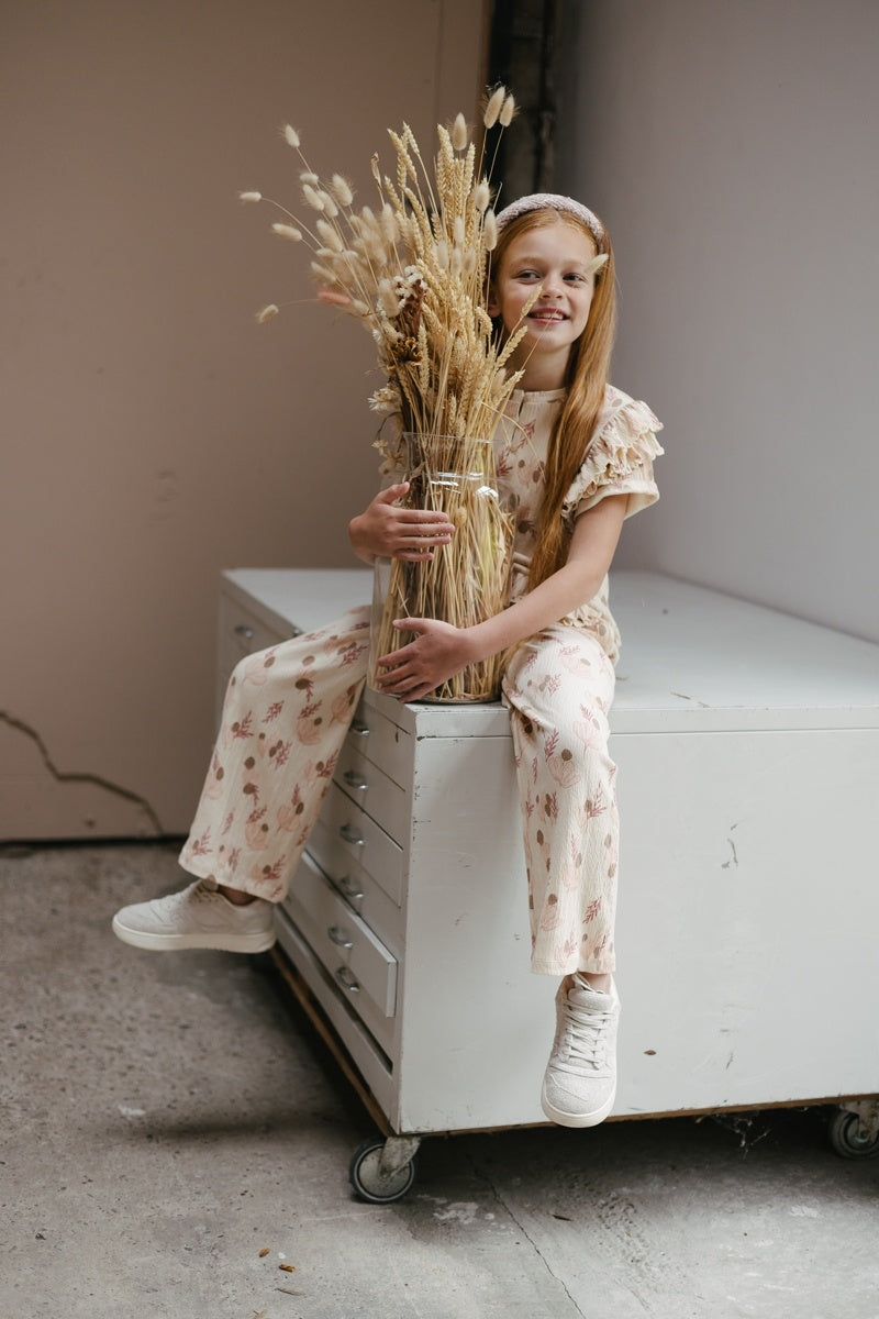 LEVV broek meisje Suus Pink Leaves roze met bladerenprint