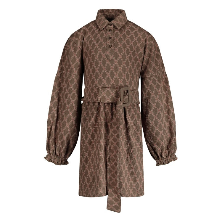 LEVV jurkje meisje Vajen jurk Taupe Lines taupe met strepen