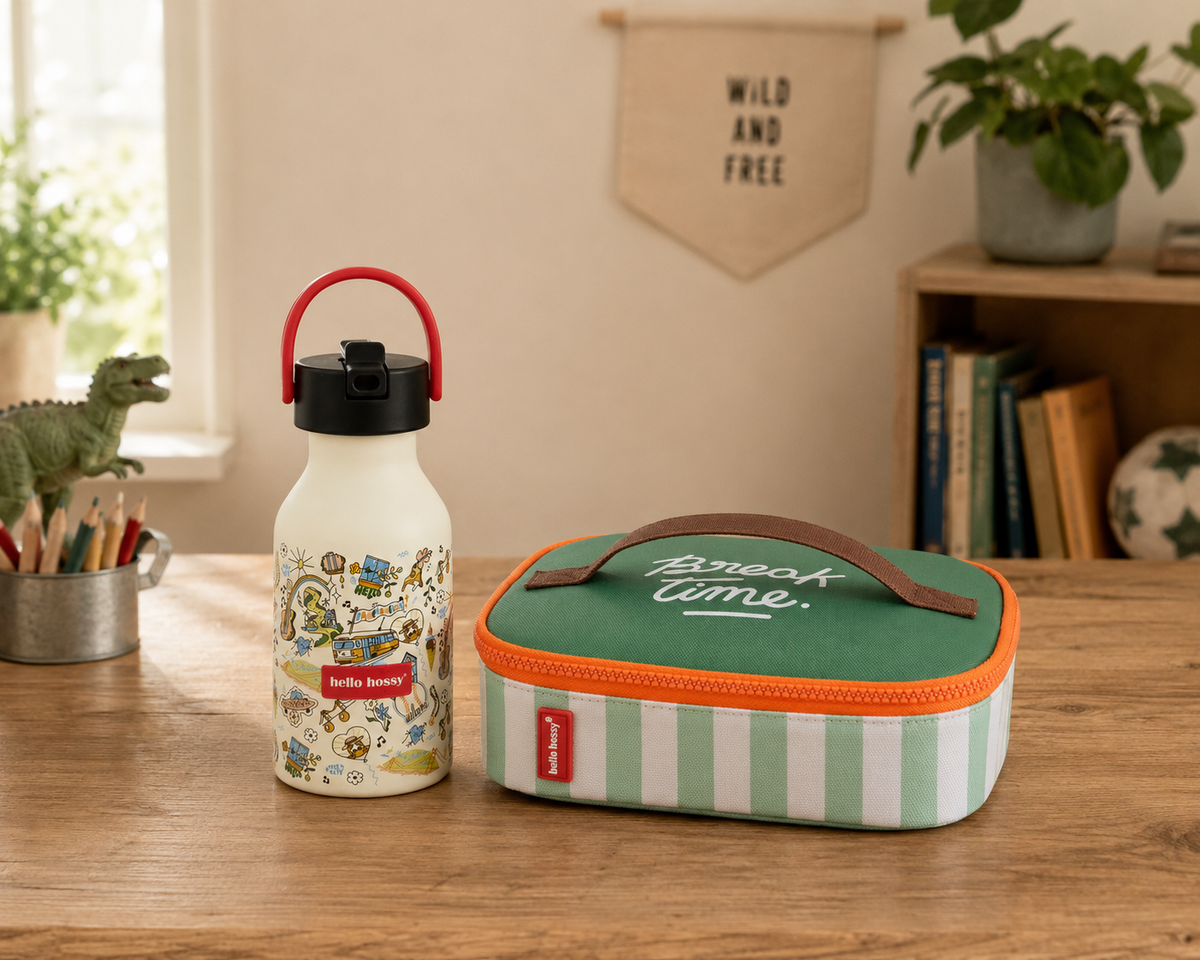 HELLO HOSSY isotherm lunchzakje kind Green Stripes groen gestreept geïsoleerd lunchtasje
