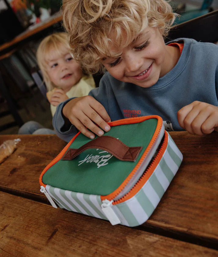 HELLO HOSSY isotherm lunchzakje kind Green Stripes groen gestreept geïsoleerd lunchtasje