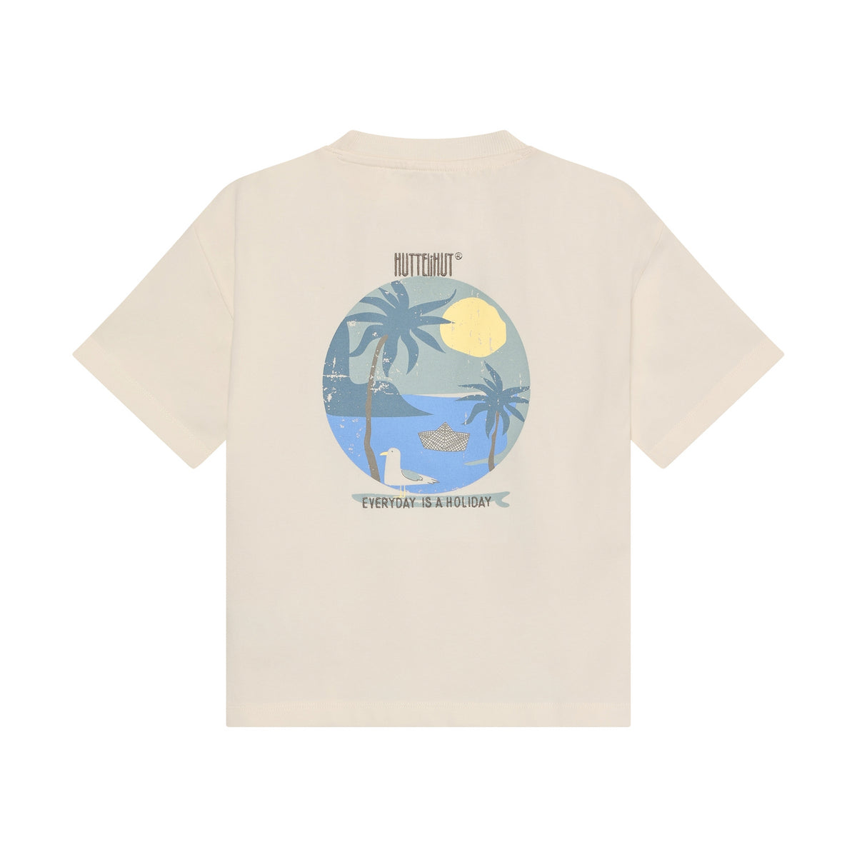Huttelihut T-shirt jongen SS Palm Antique White gebroken wit