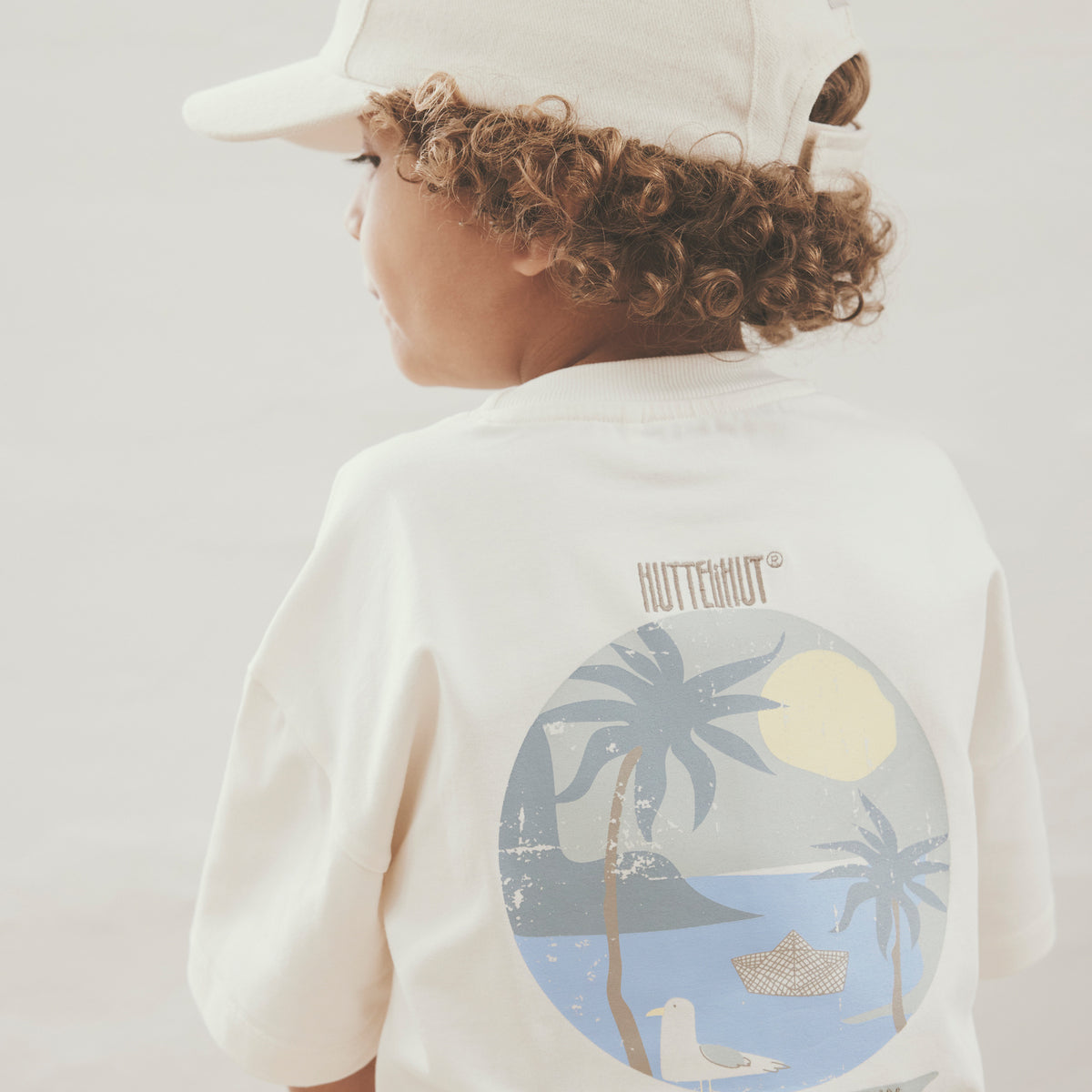 Huttelihut T-shirt jongen SS Palm Antique White gebroken wit