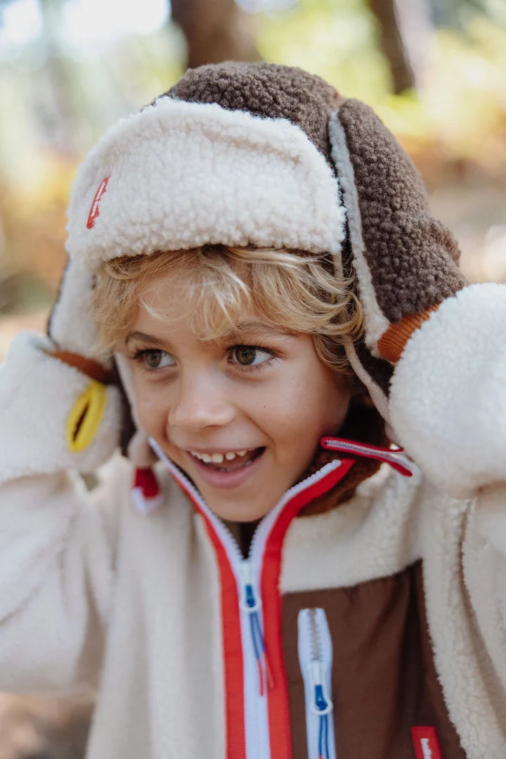 HELLO HOSSY wintermuts kind Cozy Ushanka Noah donkerbruin crème teddy