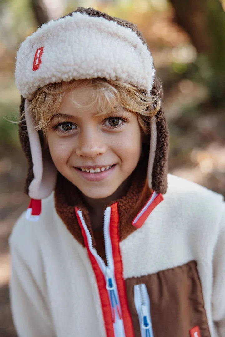 HELLO HOSSY wintermuts kind Cozy Ushanka Noah donkerbruin crème teddy