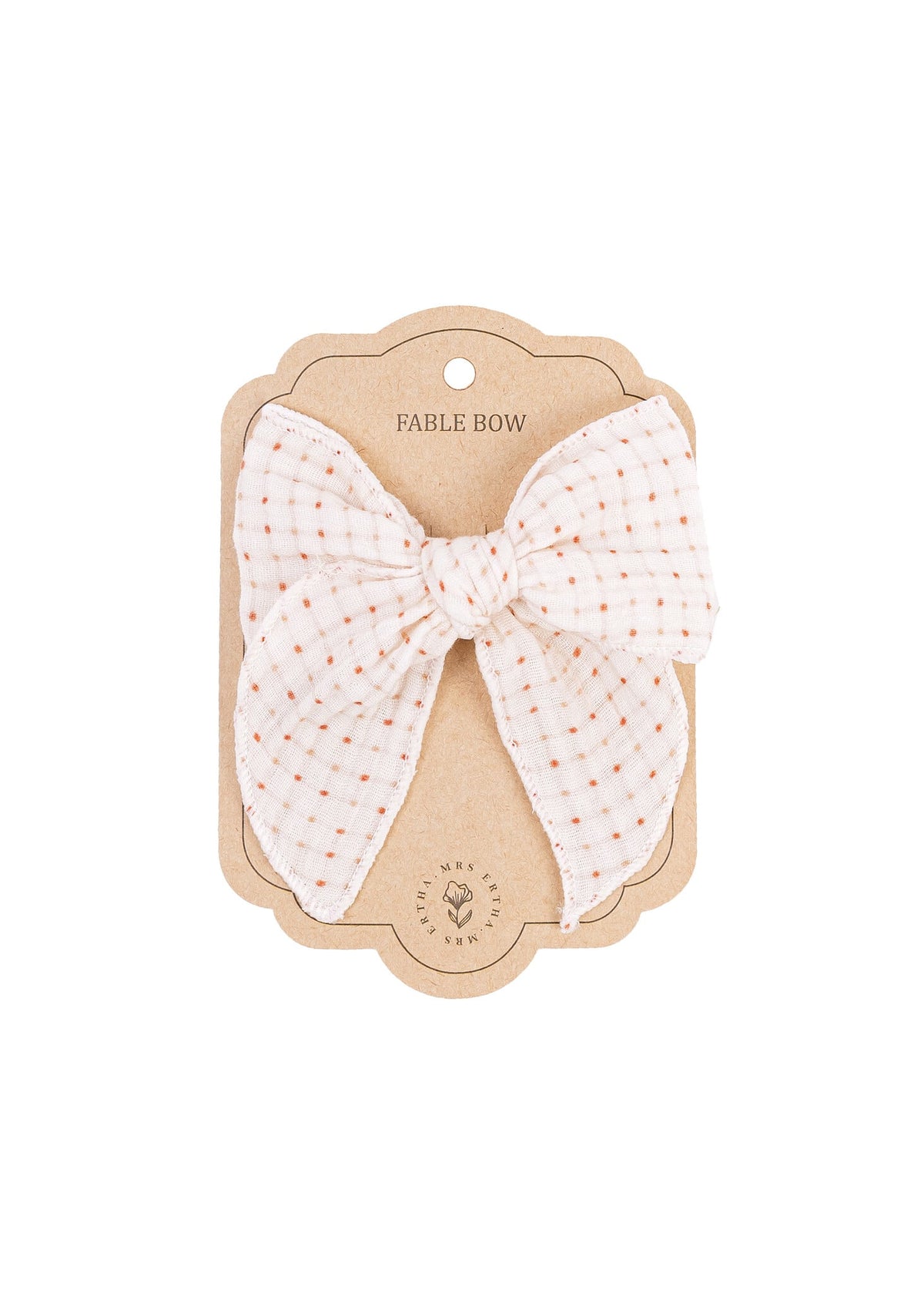 Mrs Ertha haarclip meisje Fable Bow Clip Organic Squares Ecru (gebroken wit)