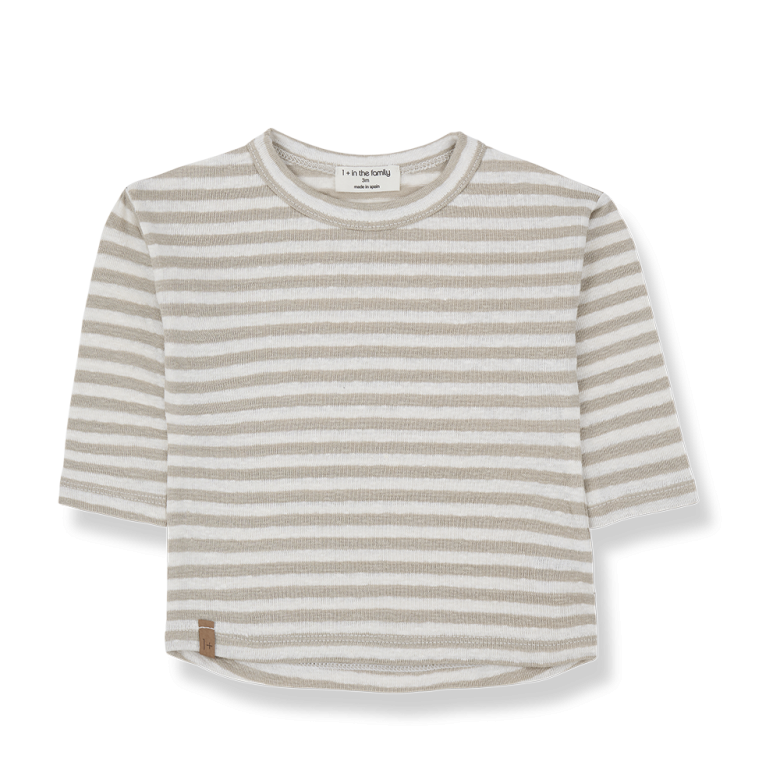1+ IN THE FAMILY shirt baby Canapost beige wit lange mouw
