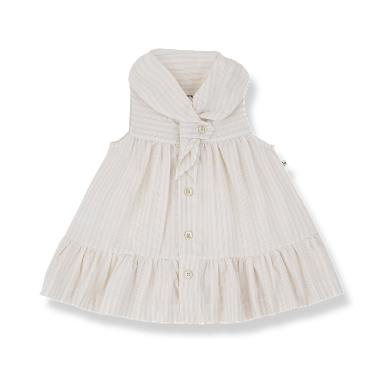 1+ IN THE FAMILY jurk baby Empuries beige wit zomerjurk