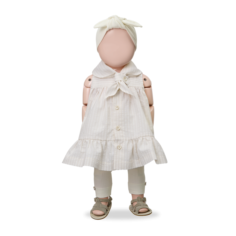 1+ IN THE FAMILY jurk baby Empuries beige wit zomerjurk