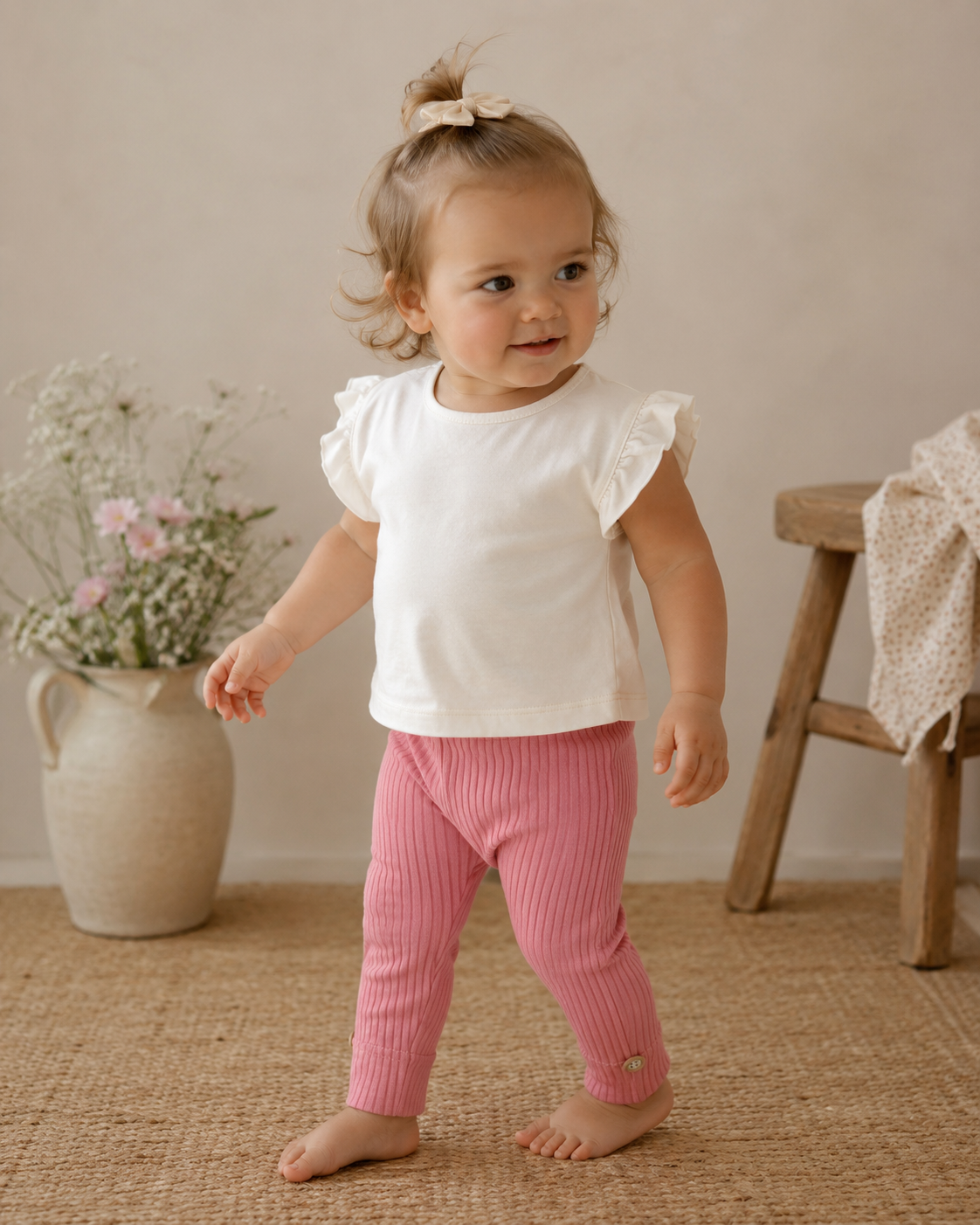 1+ IN THE FAMILY legging baby Sina Strawberry roze broekje