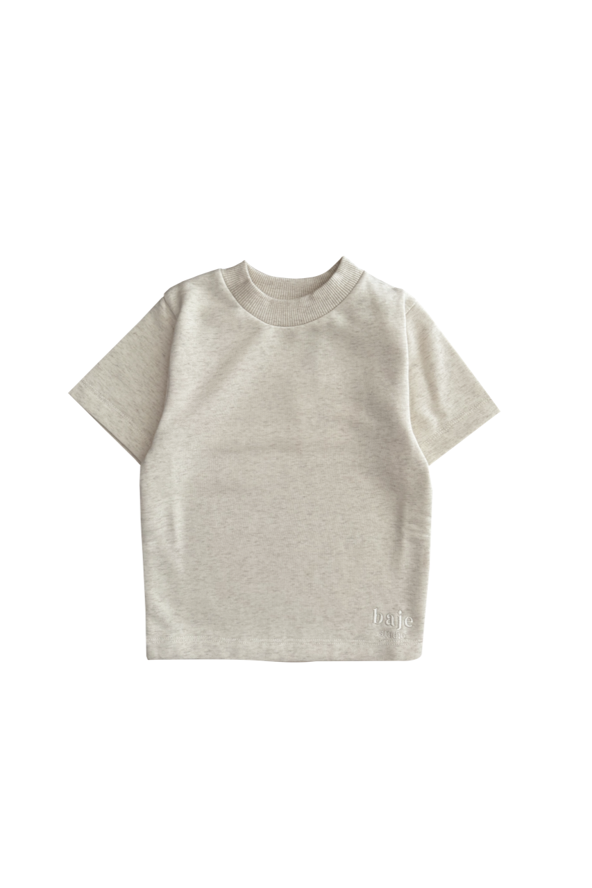 BAJE shirt jongen Alfaro korte mouw Creme Melange beige (valt groot)