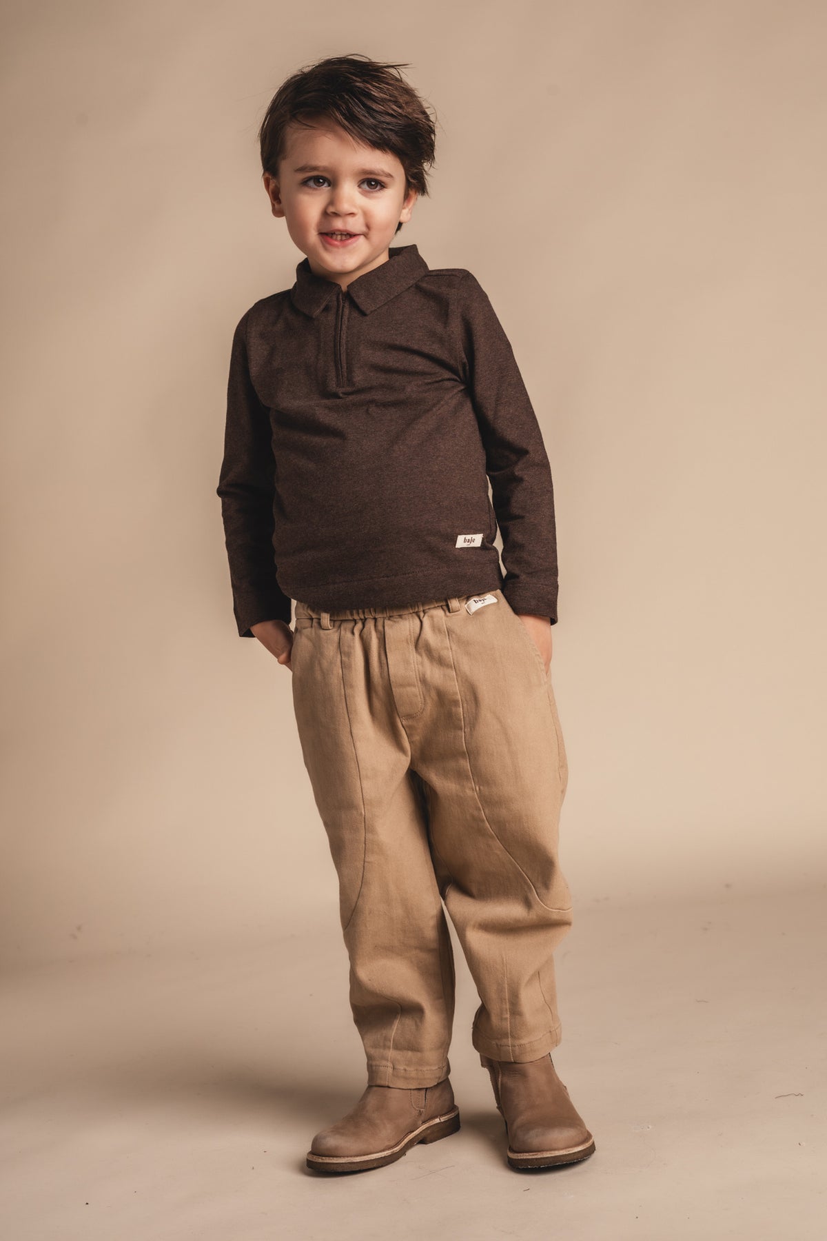 BAJE polo longsleeve jongen Ferry Brown Choco (chocoladebruin)