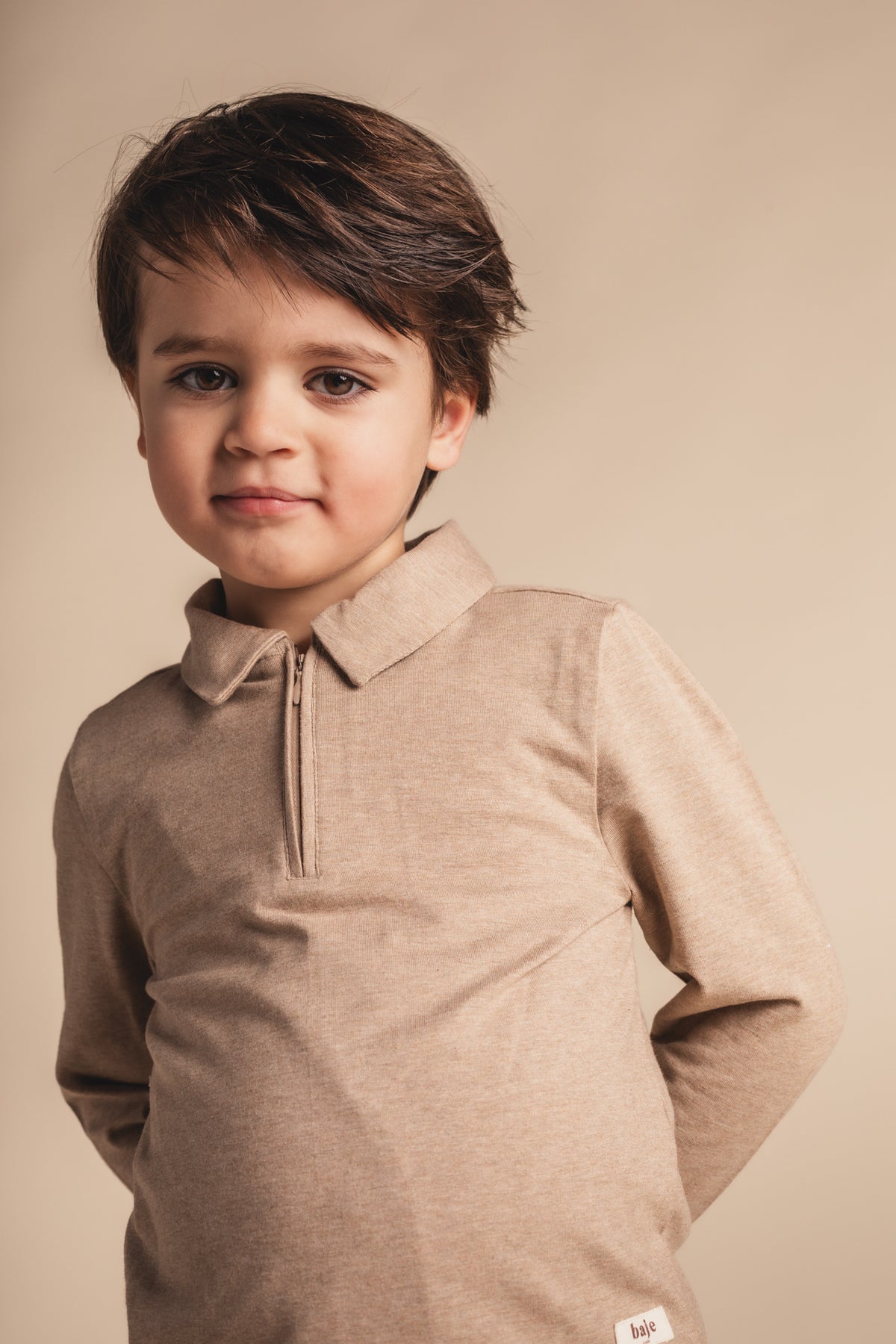 BAJE polo longsleeve jongen Ferry Taupe Light (lichttaupe)