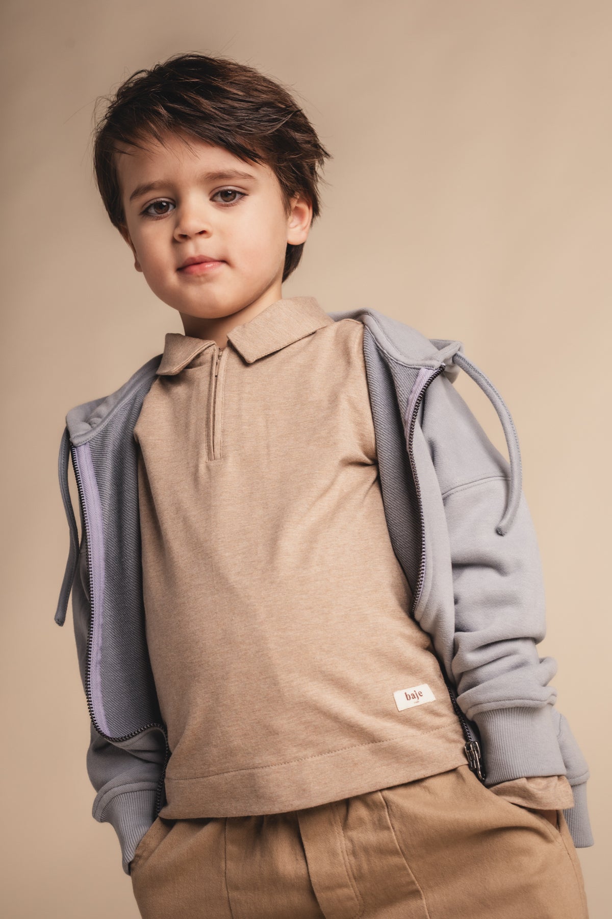 BAJE polo longsleeve jongen Ferry Taupe Light (lichttaupe)