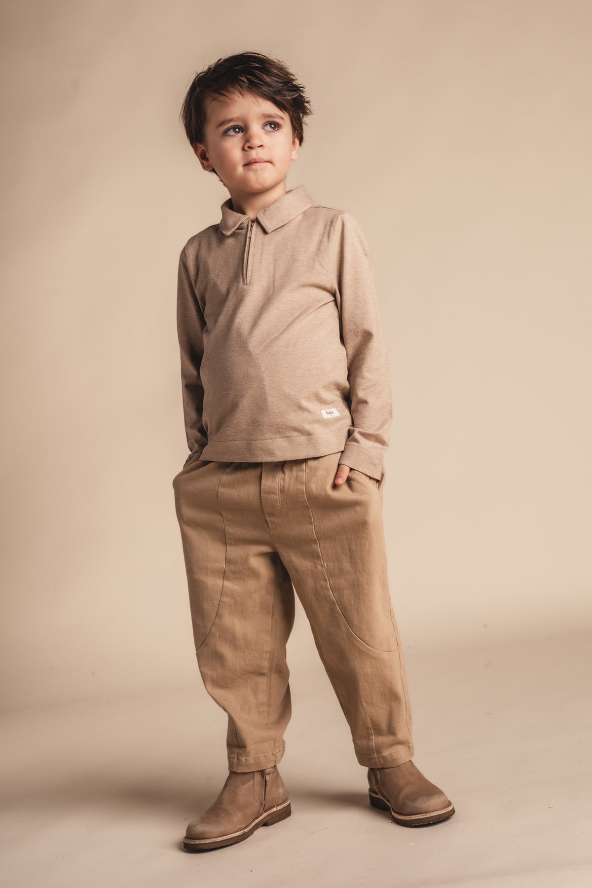 BAJE polo longsleeve jongen Ferry Taupe Light (lichttaupe)