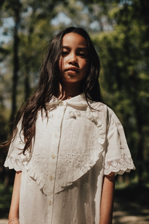 BAJE jurkje meisje Lous korte jurk off-white wit (valt groot)