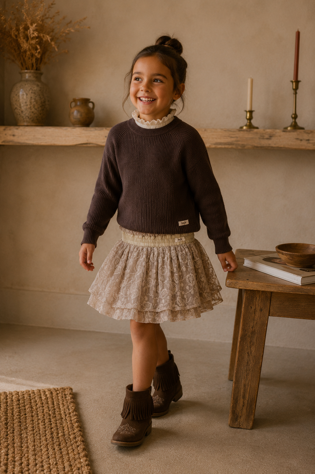 BAJE gebreide sweater meisje Mai Brown Choco (chocoladebruin)