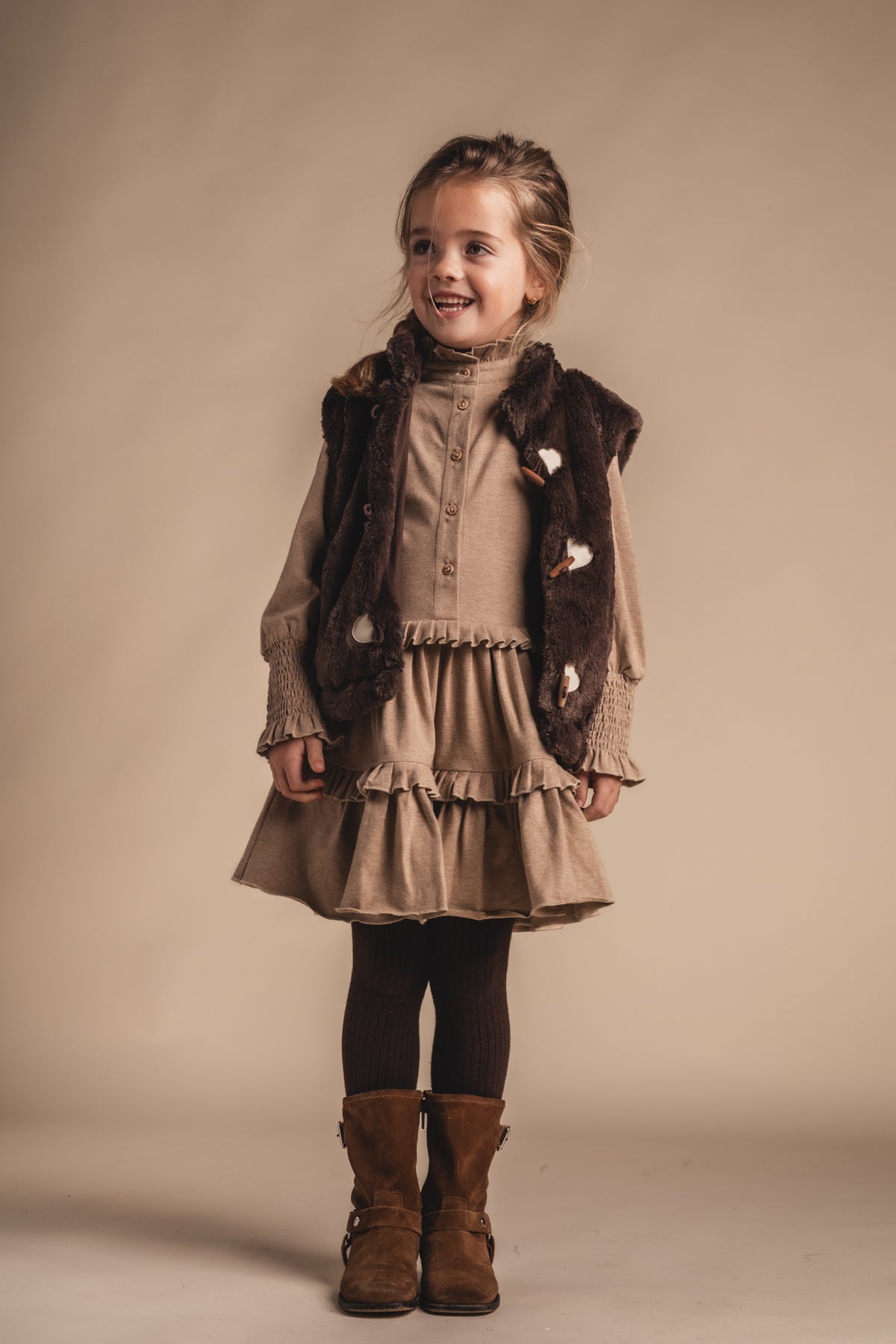 BAJE teddy gilet meisje Meddox Brown Choco (chocoladebruin)