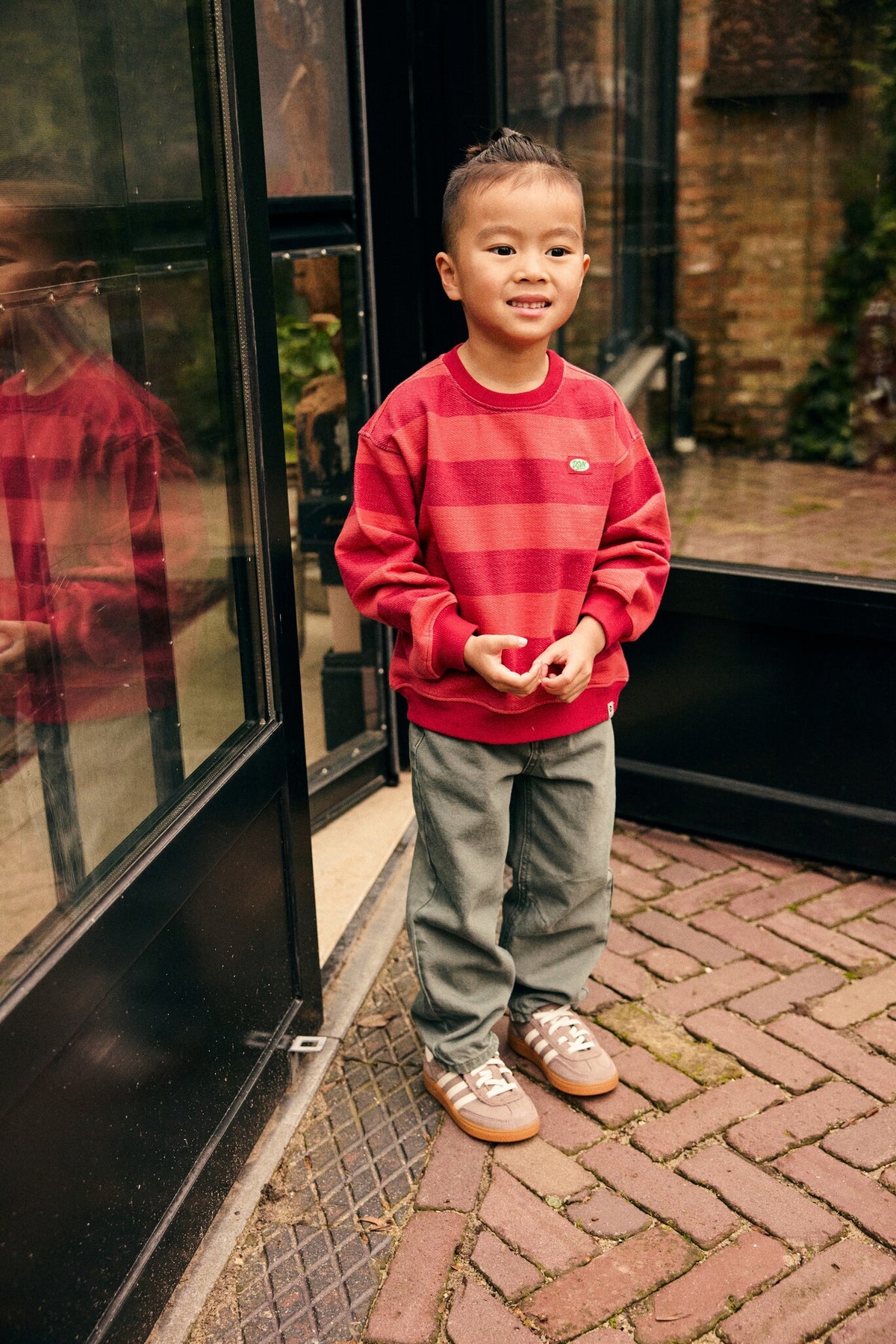 Daily7 oversized sweater jongen Big Stripe Rythmic Red (rood gestreept)