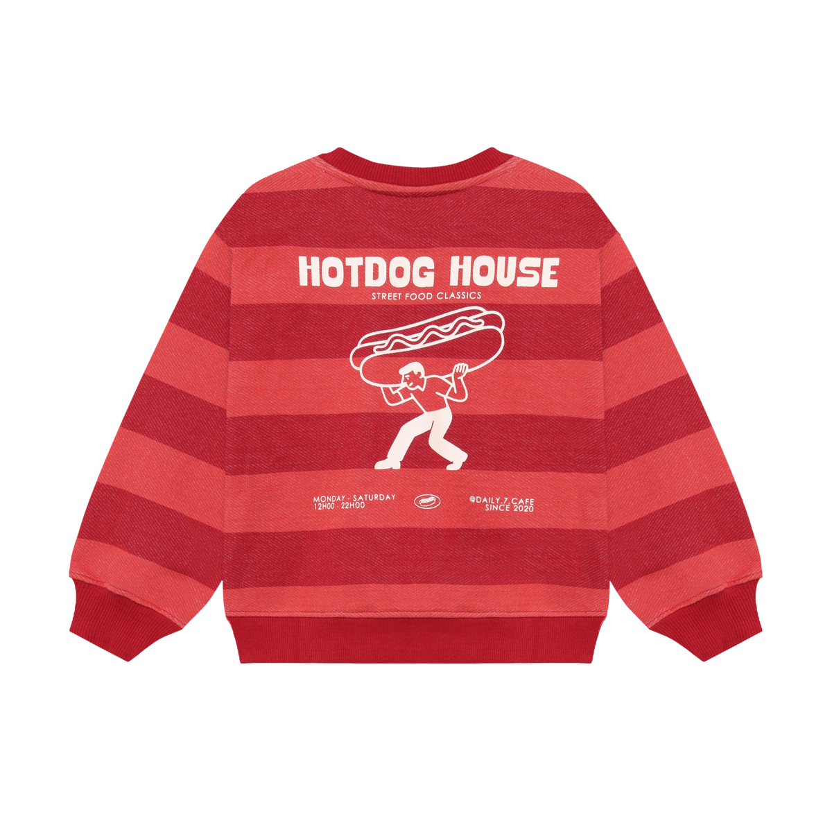 Daily7 oversized sweater jongen Big Stripe Rythmic Red (rood gestreept)
