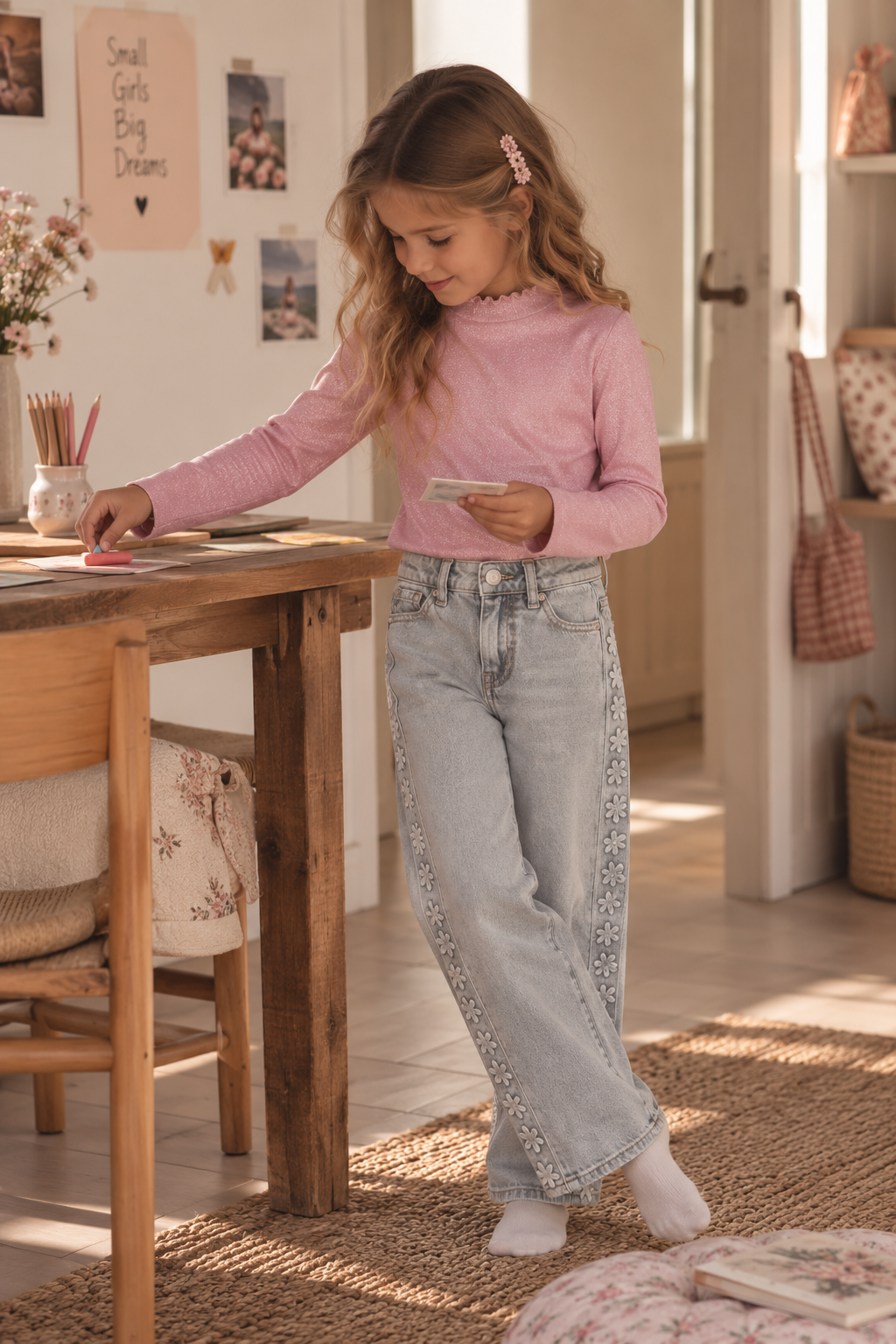 Daily7 jeans spijkerbroek meisje Denim Wide Fit Embossing (wijde pasvorm)