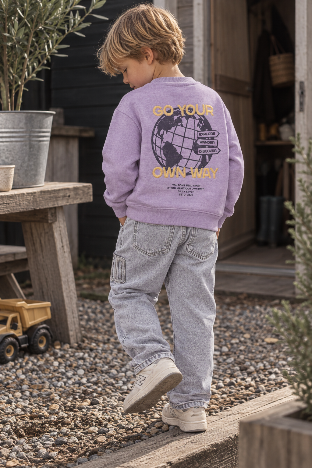 Daily7 oversized sweater jongen Backprint Purple Melange (paars melange)