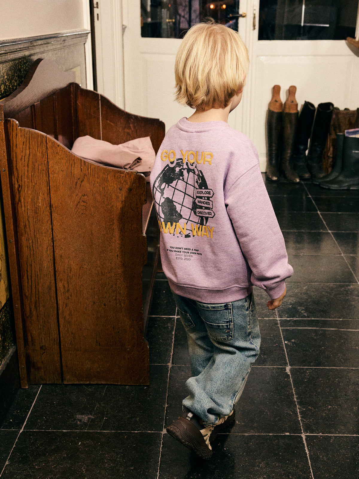 Daily7 oversized sweater jongen Backprint Purple Melange (paars melange)