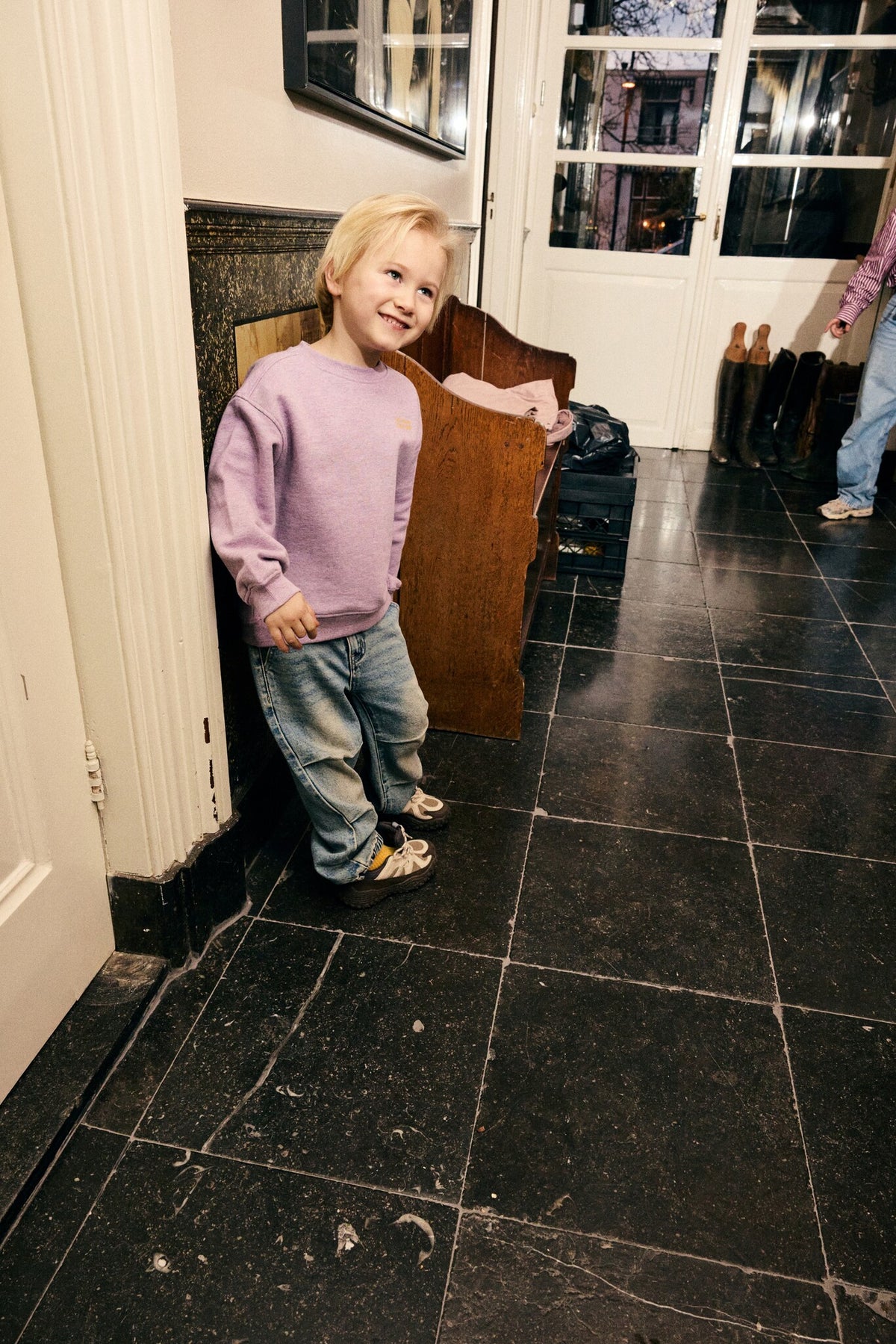Daily7 oversized sweater jongen Backprint Purple Melange (paars melange)