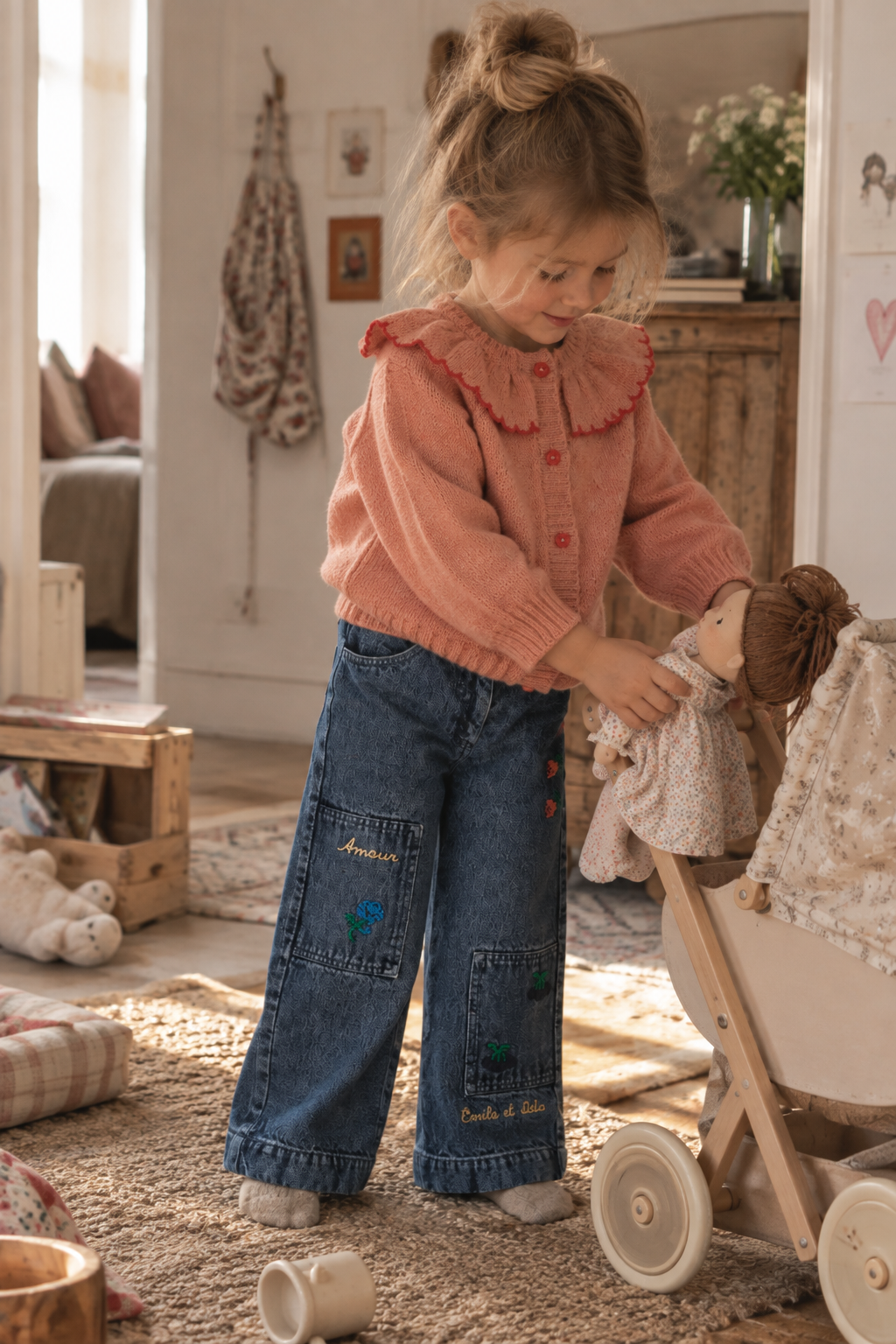 EMILE ET IDA broek meisje Denim Brodé Denim