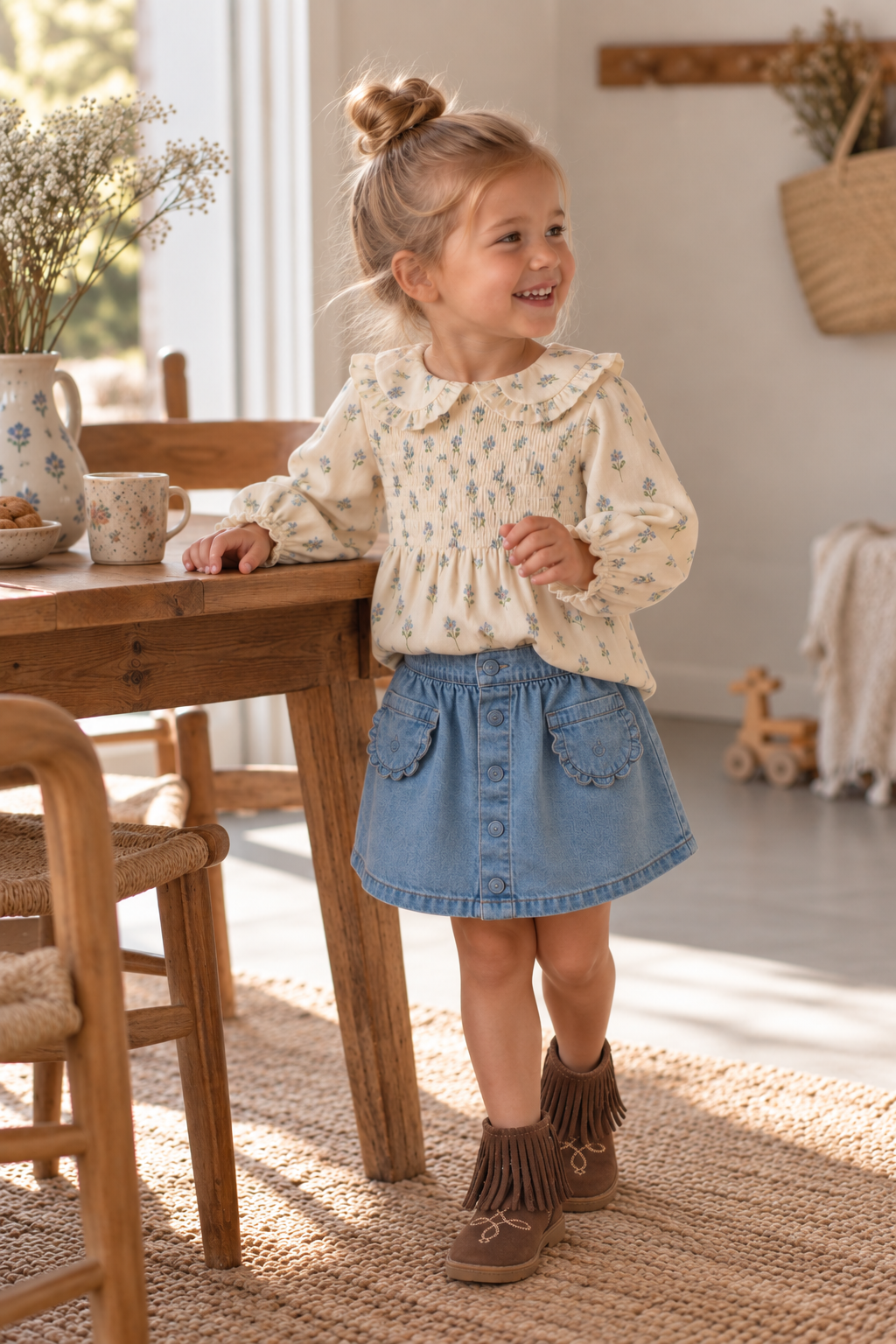 EMILE ET IDA blouse meisje Smockée Block Print Scarlet