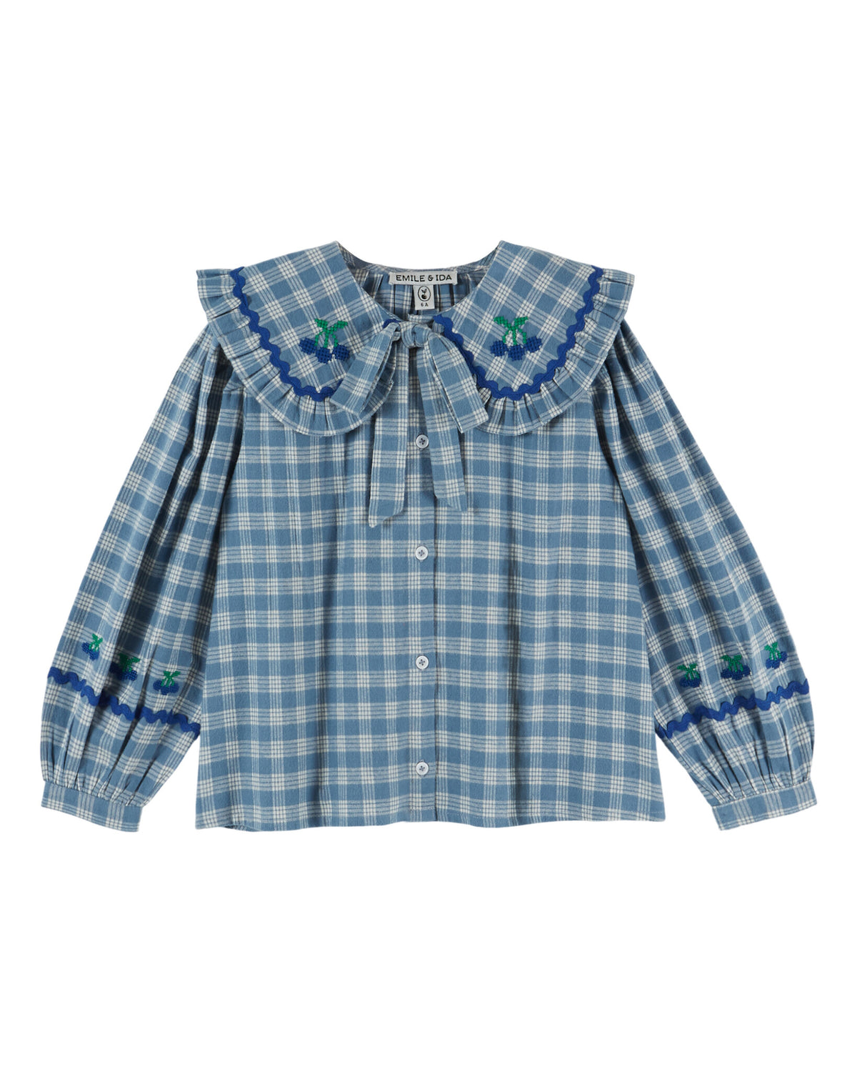 EMILE ET IDA blouse meisje Grand Col Carreau Carreaux Celestine (blauw geruit)
