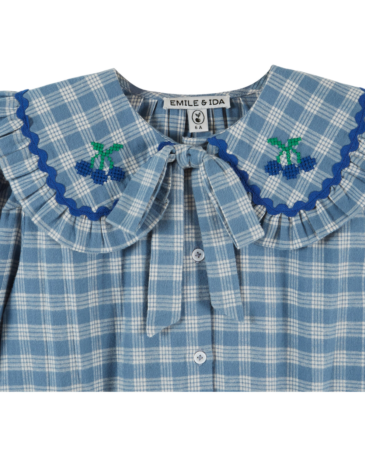 EMILE ET IDA blouse meisje Grand Col Carreau Carreaux Celestine (blauw geruit)
