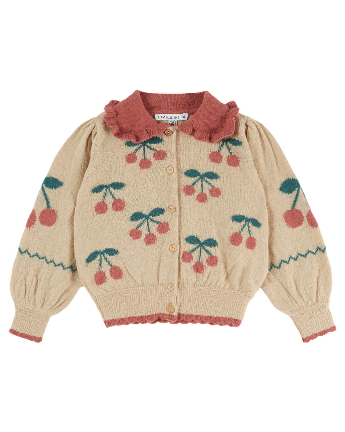 EMILE ET IDA vest meisje Intarsia Cerises Cerises (crème met kersen)