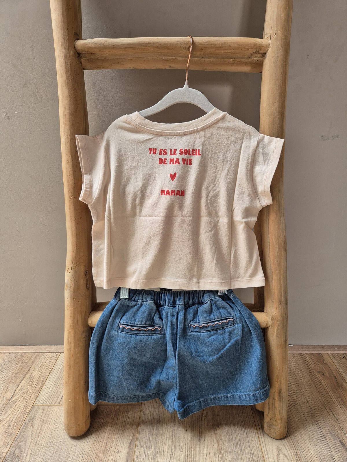 Emile et Ida | SHORT DENIM LIGHT BRODE ROSE | Denim Light